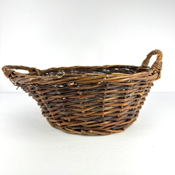 Vintage Rustic Wicker Basket Round Handled Farmhouse Boho Country Home Decor - Picture 1 of 6